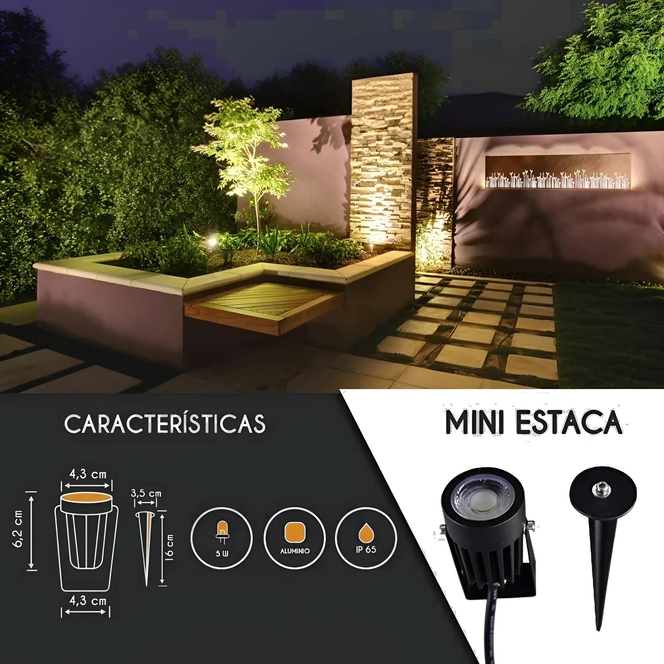 ESTACA LED MINI NEGRA 5W 3000K 5