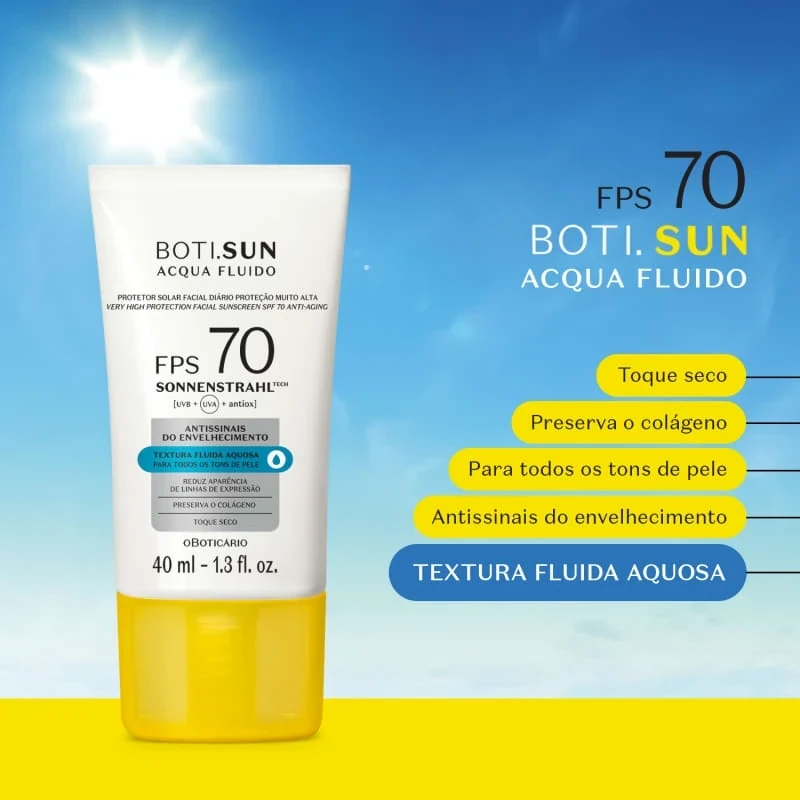 Protector Solar Facial Antiseñales SPF70 BOTI.SUN Acqua Fluido 40ml 7