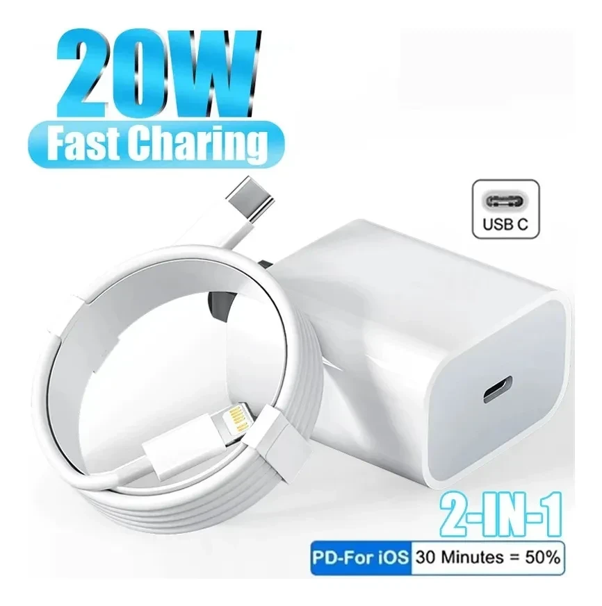 Cargador 20W para iPhone Carga Rápida Cable 1mt
