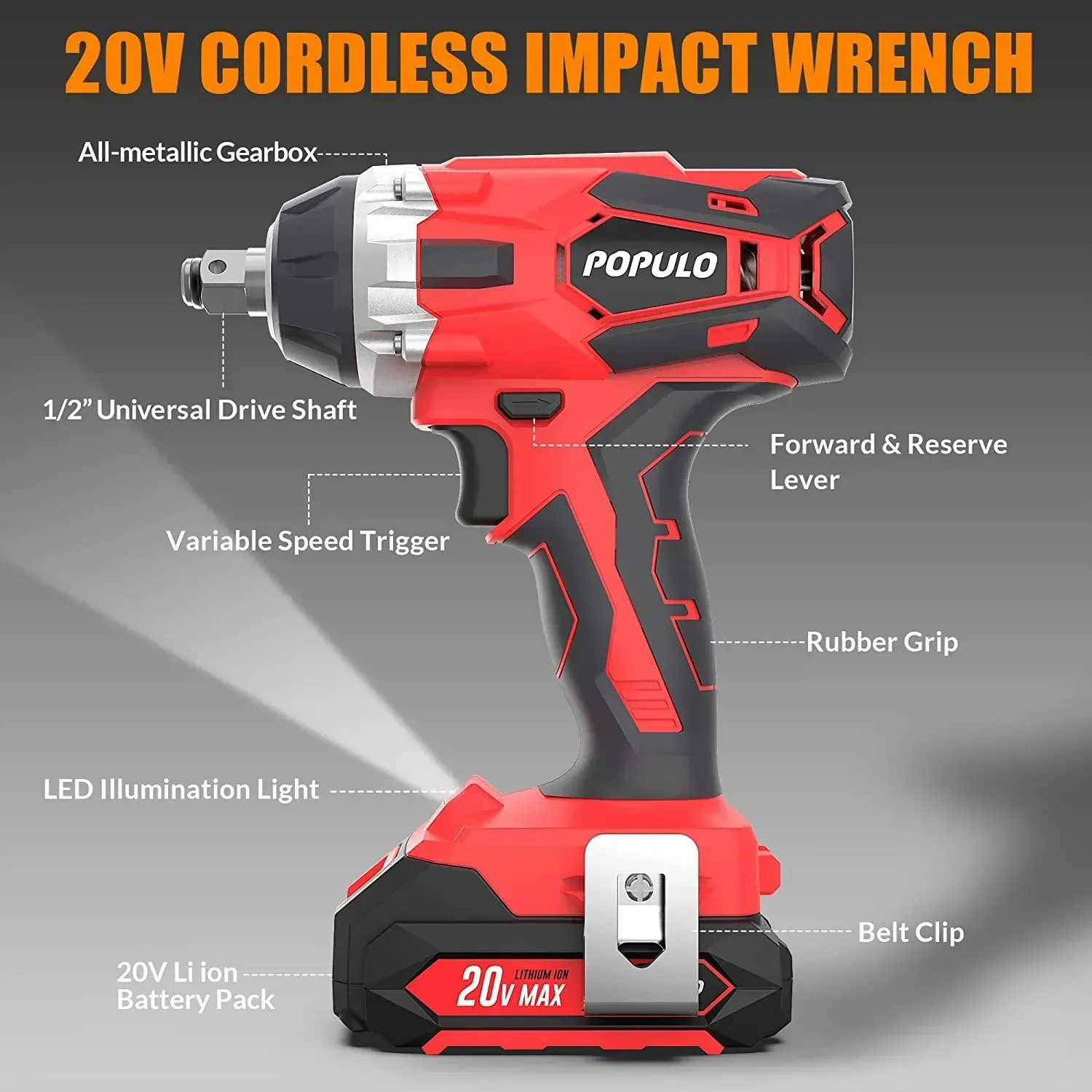 Llave de impacto inalámbrica POPULO  6
