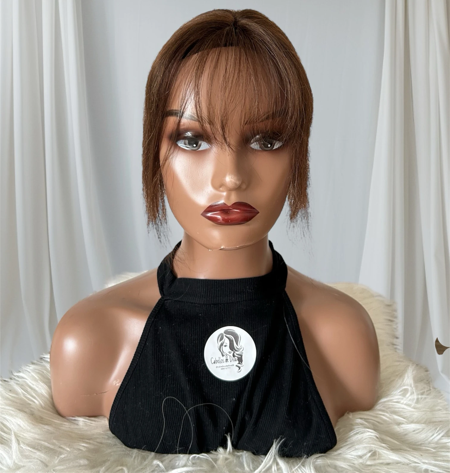 Topper cabello 100% humano con flequillo, clips 3D de cubierta de 360° en extensiones finas para mujer, base de seda de 3.15 x 4.33 pulgadas, ligera para cubrir el cabello  2
