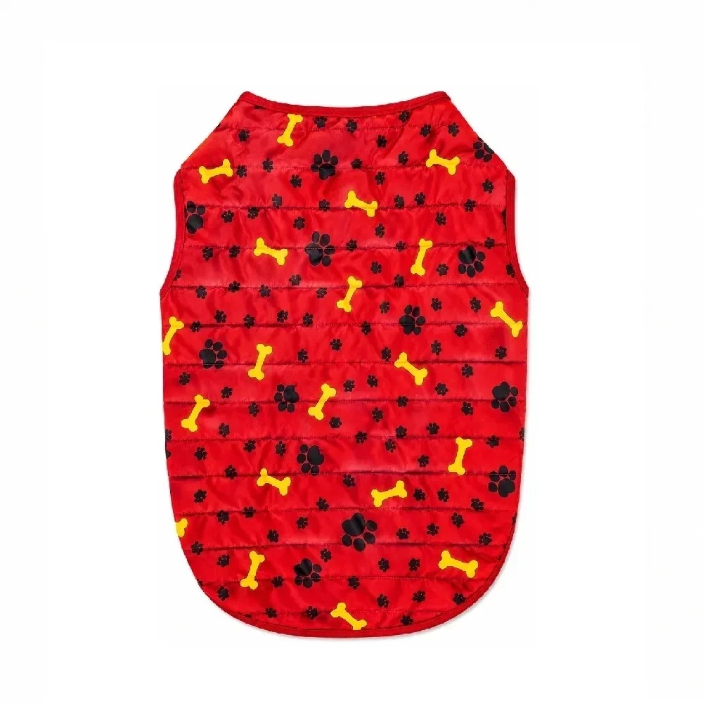 Chaleco impermeable con forro peluche huellitas rojo