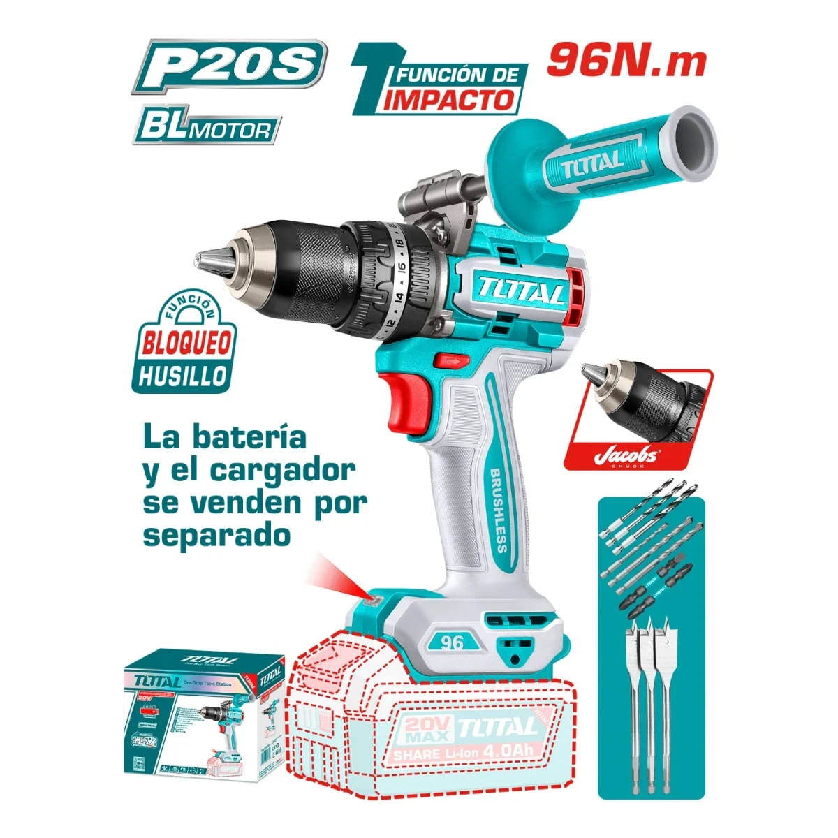 TIDLI209685 Taladro percutor 96nm con mango (solo cabezal) industrial total