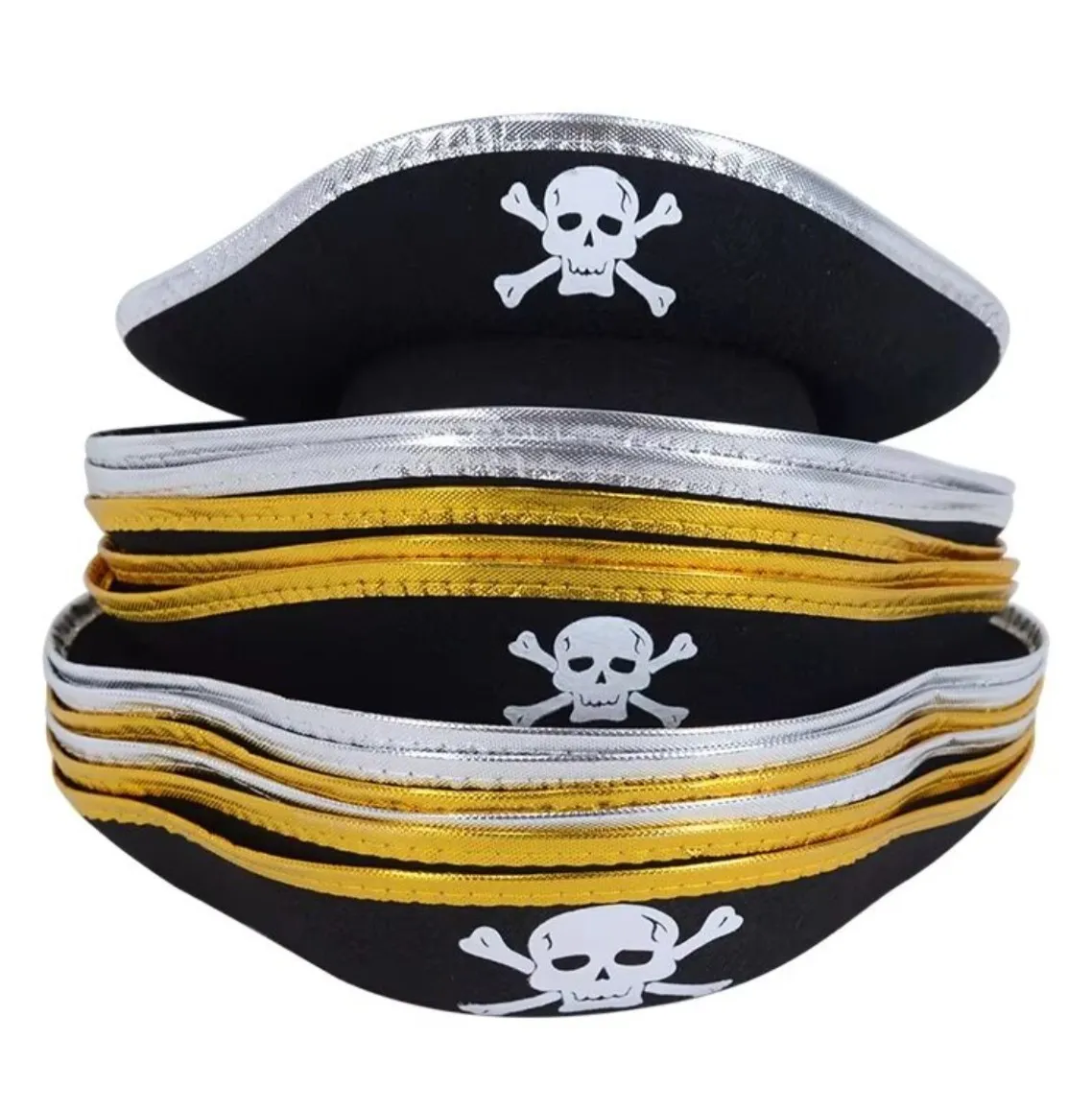 Sombrero paño pirata 3 puntas plata/oro