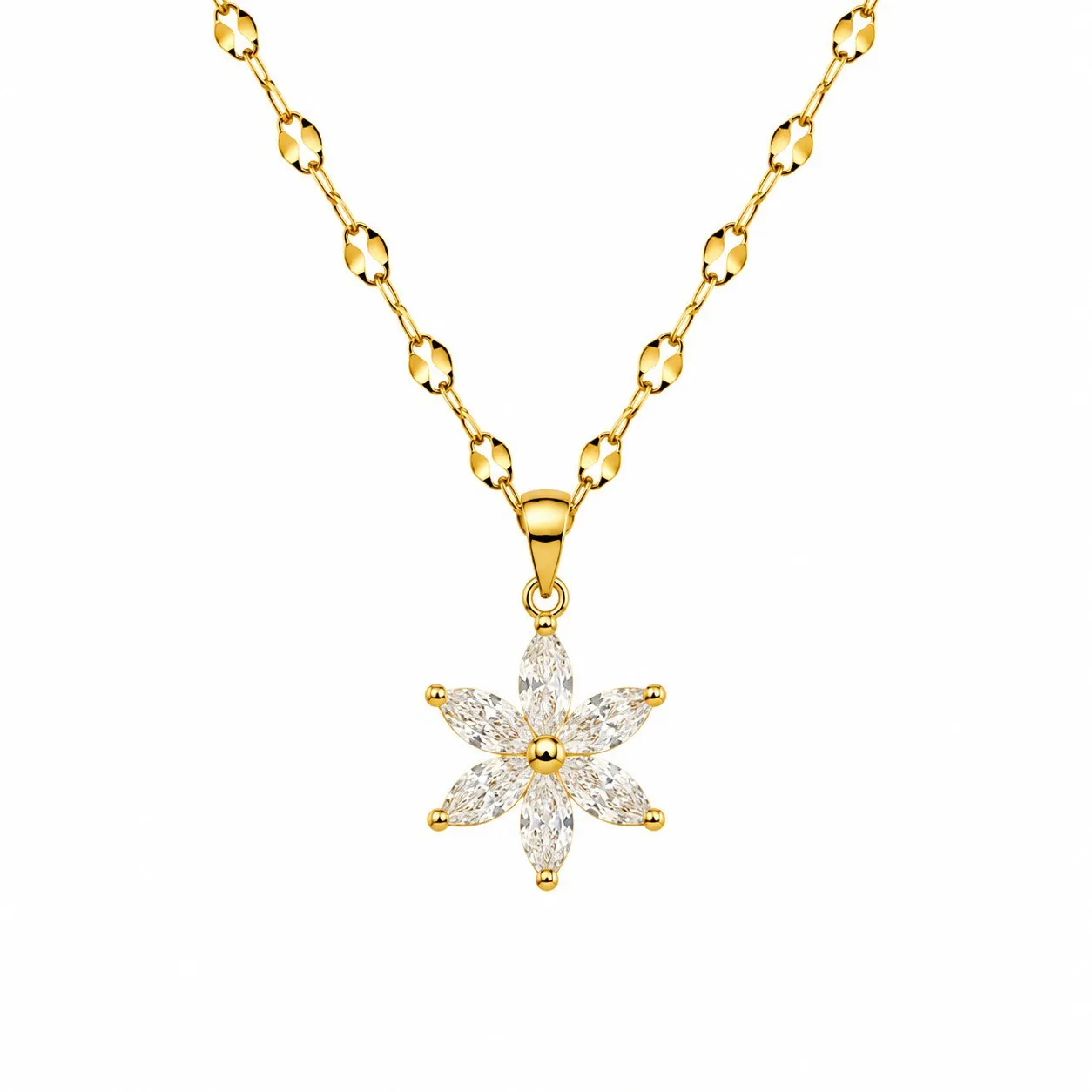 Cadena Y Dije En Acero Con Piedra Circon De Flor Pequeña Blanca