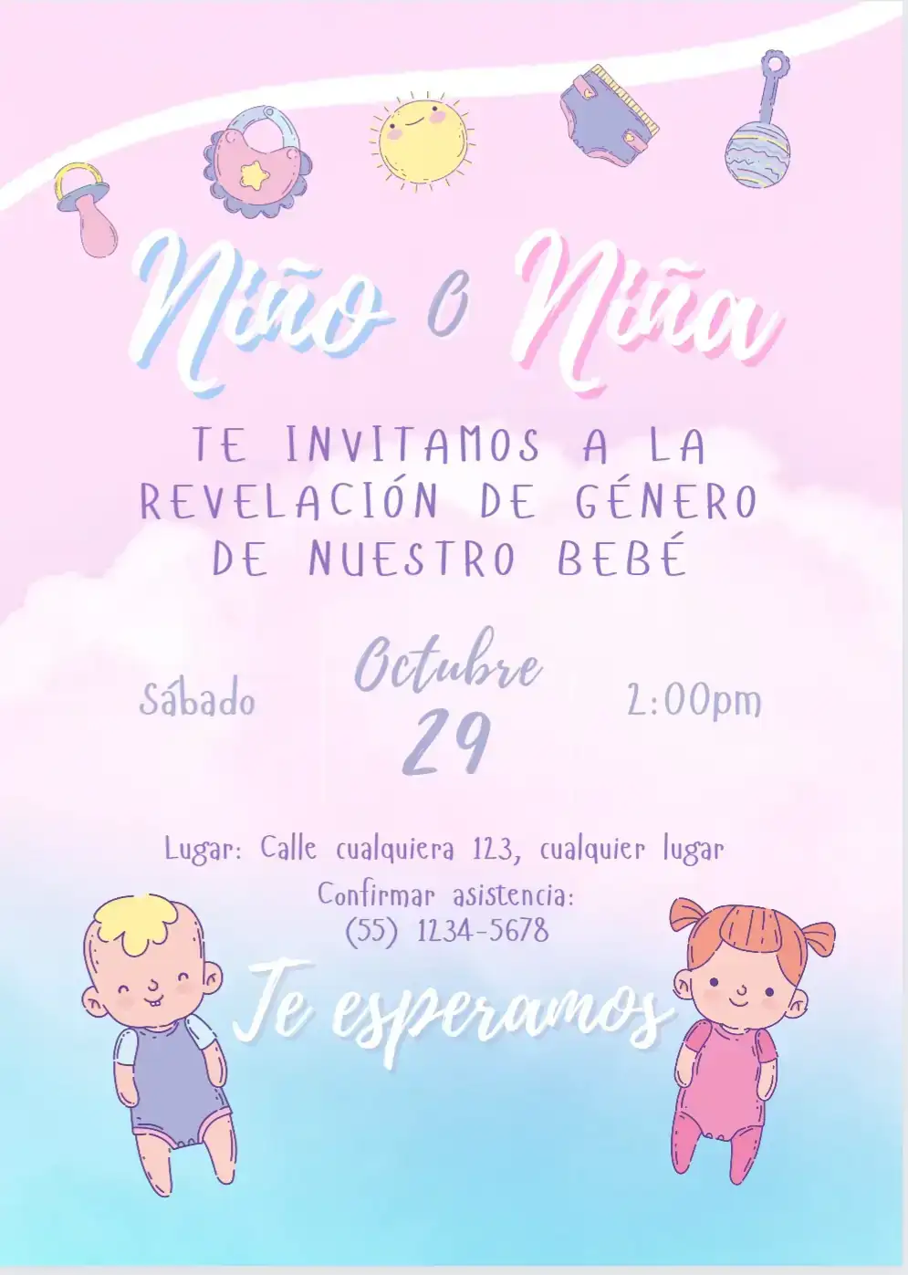 Invitación de Revelación de Sexo en video y estática 