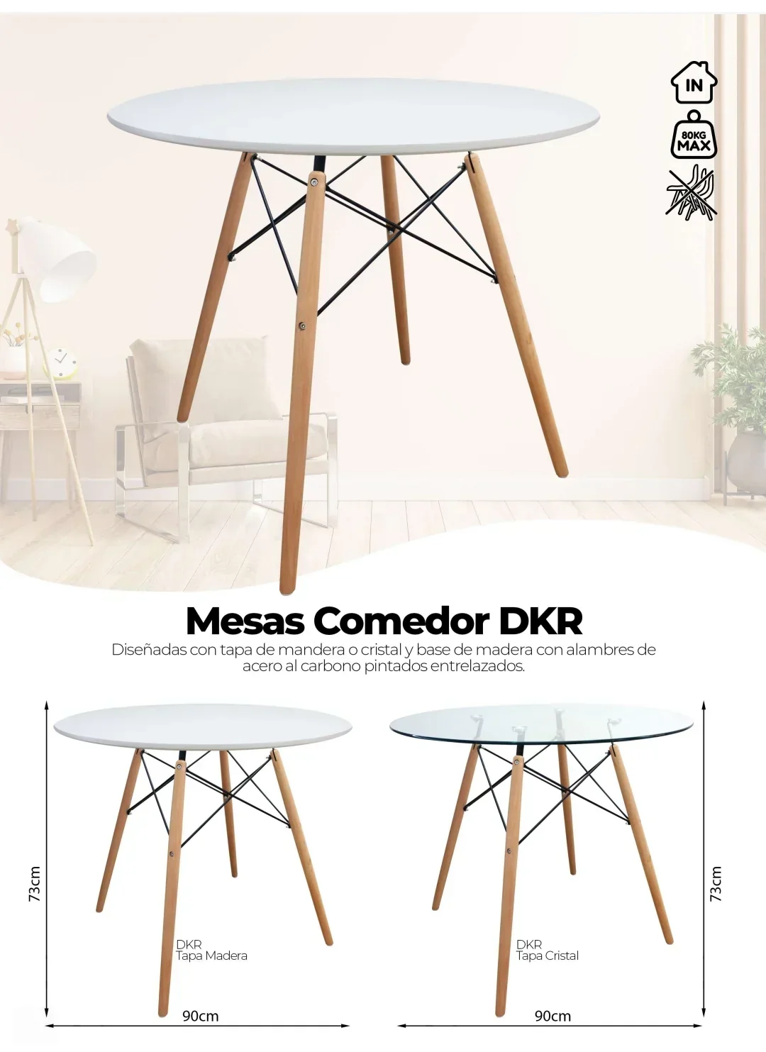 Comedor Eames Vidrio Set Blanco  5