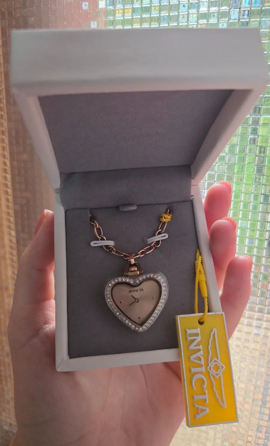 Invicta Angel Rose Gold heart watch necklace  2