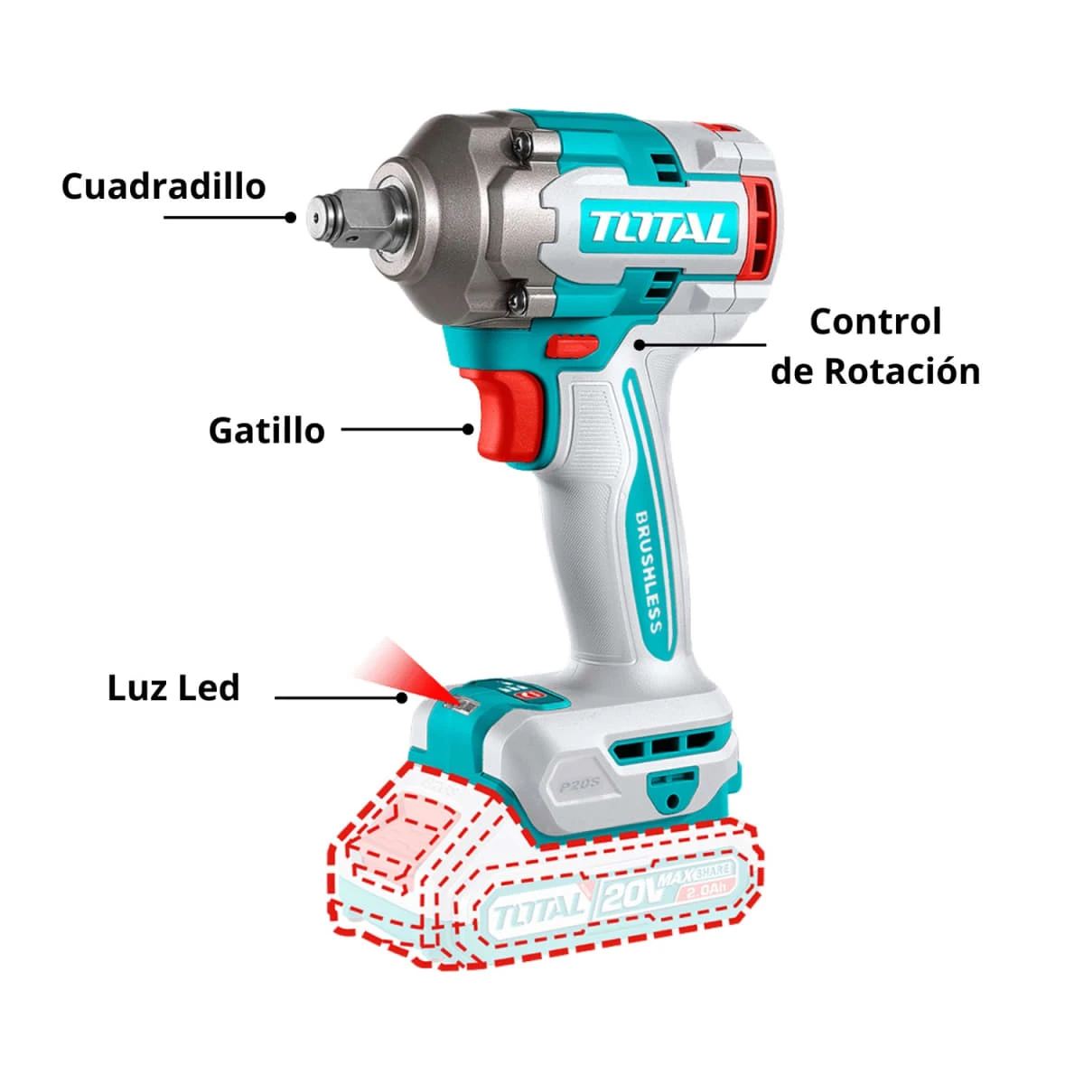 TCKLI20592 Combo taladro 66nm + llave de impacto + rotomartillo + amoladora + linterna total 6