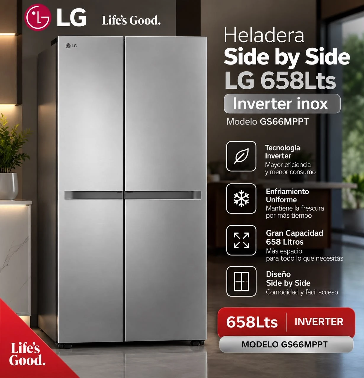 HELADERA SIDE BY SIDE LG 658L DOOR COOLING SMART INVERTER COLOR INOXIDABLE‼️SOLO POR PEDIDOS‼️.