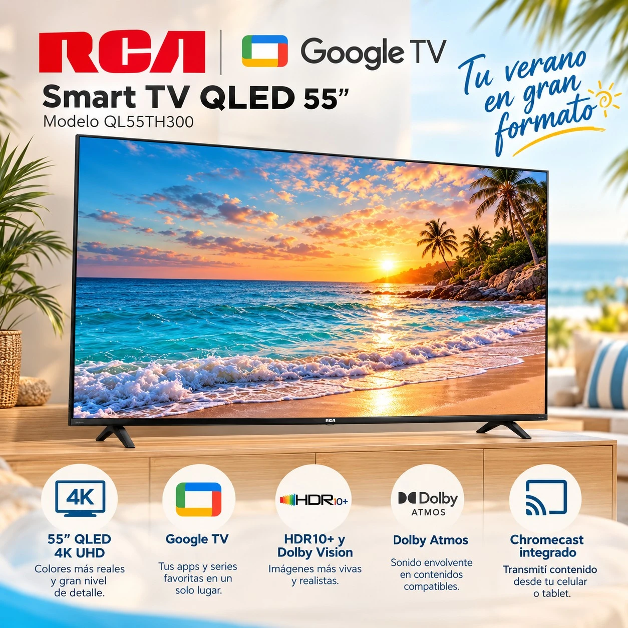 SMART TV RCA QLED 55” 4K UHD – GOOGLE TV *CONSULTA DISPONIBILIDAD CON EL VENDEDOR*
