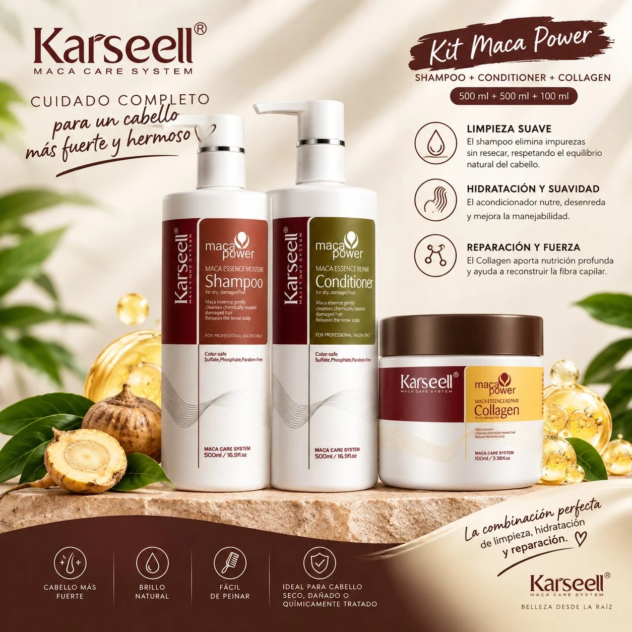 Kit Karseell Maca Power 3 — cuidado completo para un cabello hermoso