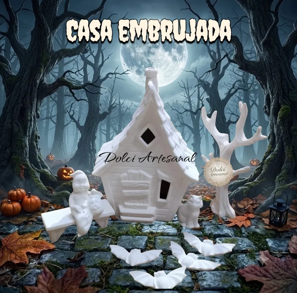 Casa embrujada con árbol y fantasma 