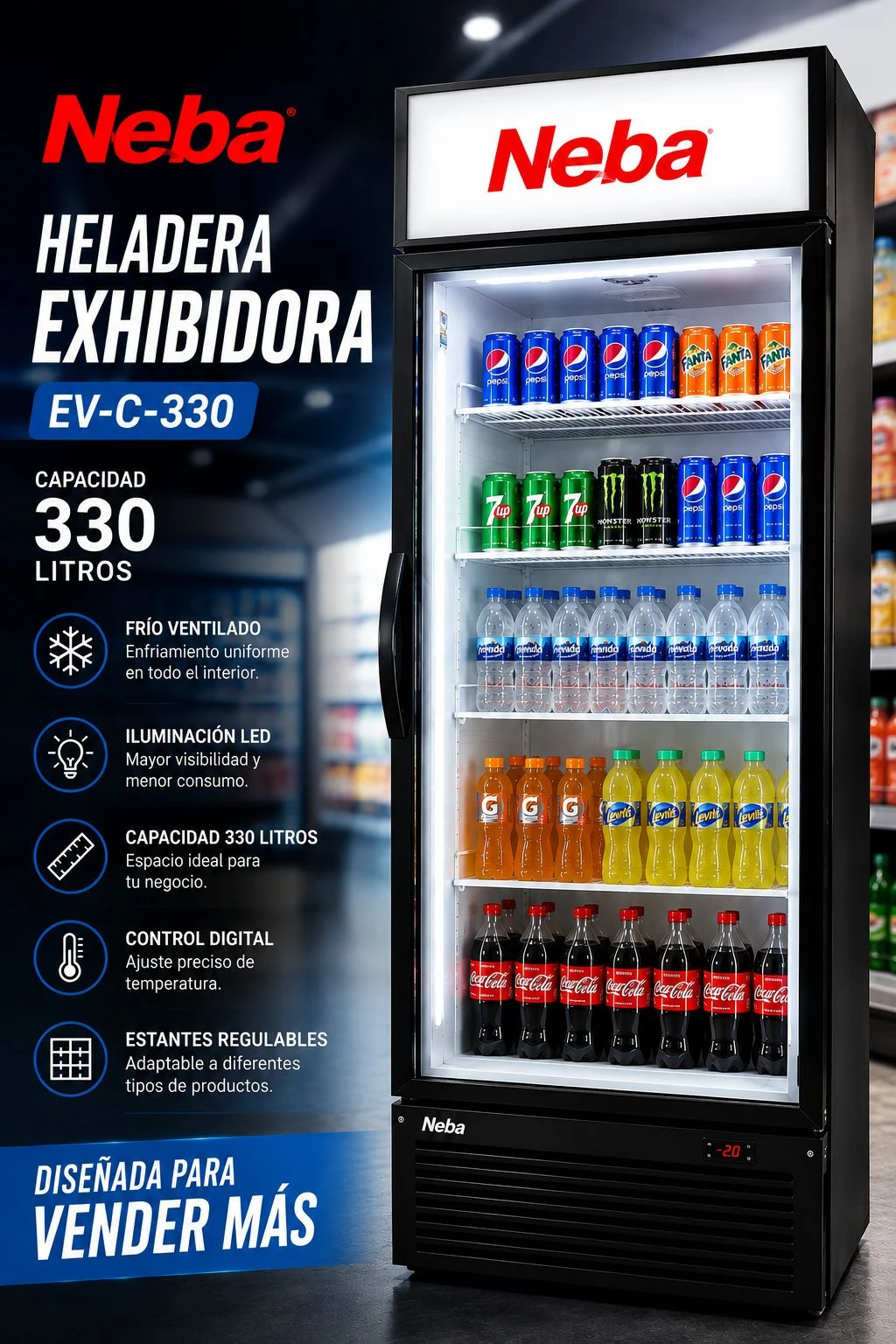 `ATENCION REVENDEDORES`  EXHIBIDORA NEBA EVC330 330LTS‼️*SOLO POR PEDIDOS📝*‼️