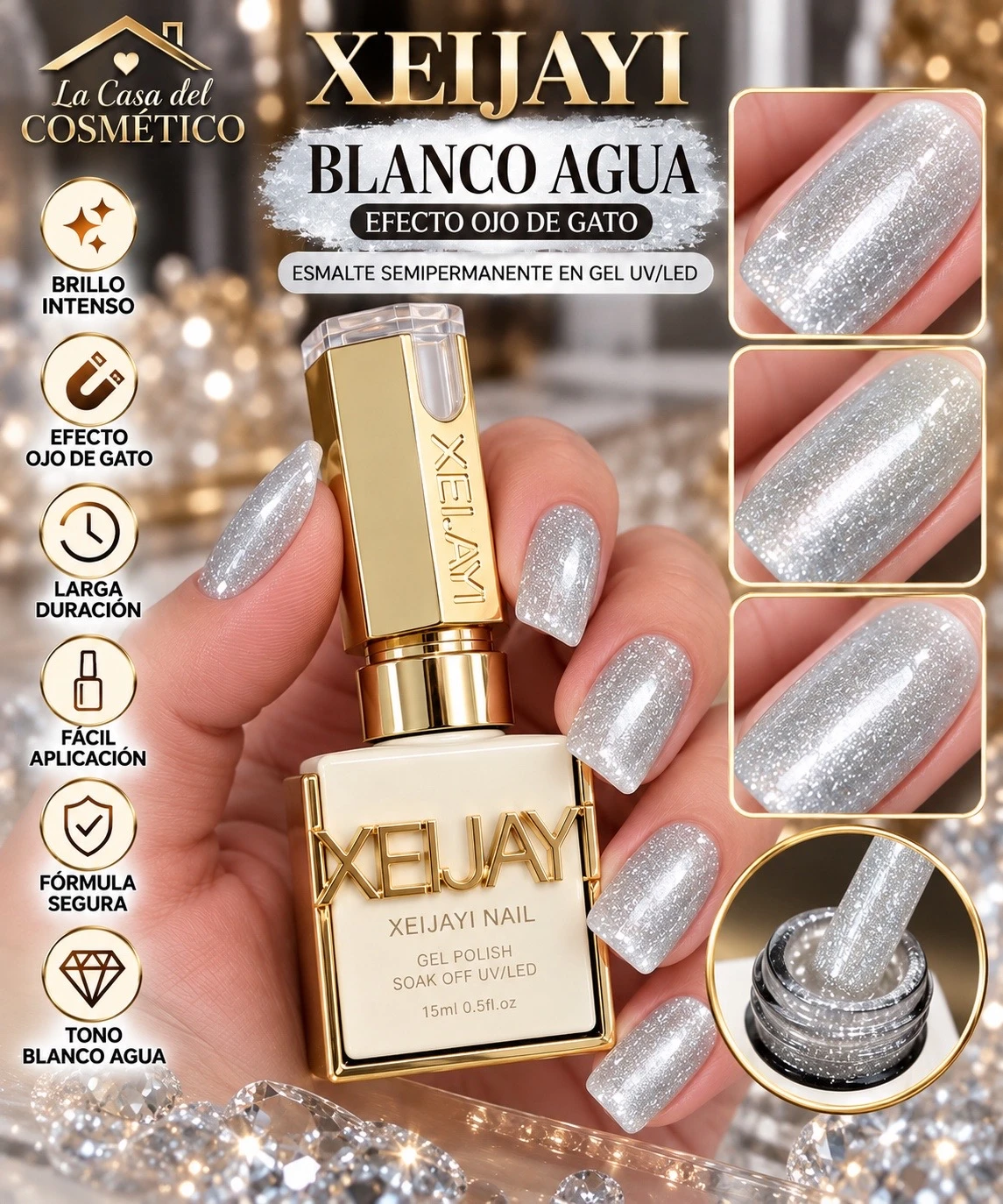 esmalte semipermanente efecto ojo de gato blanco agua.