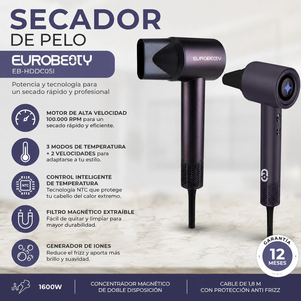 SECADOR DE PELO EUROBEAUTY EB-HDDC05I