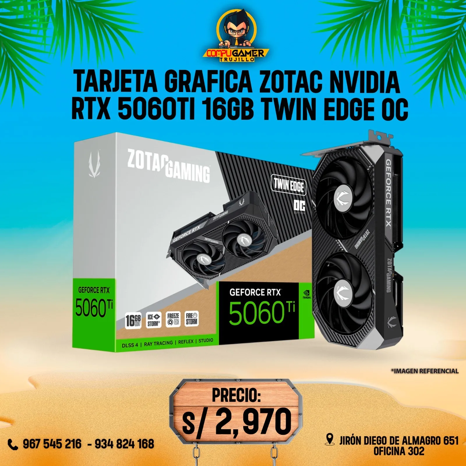 TARJETA DE VÍDEO ZOTAC RTX 5060TI 16GB TWIN EDGE OC