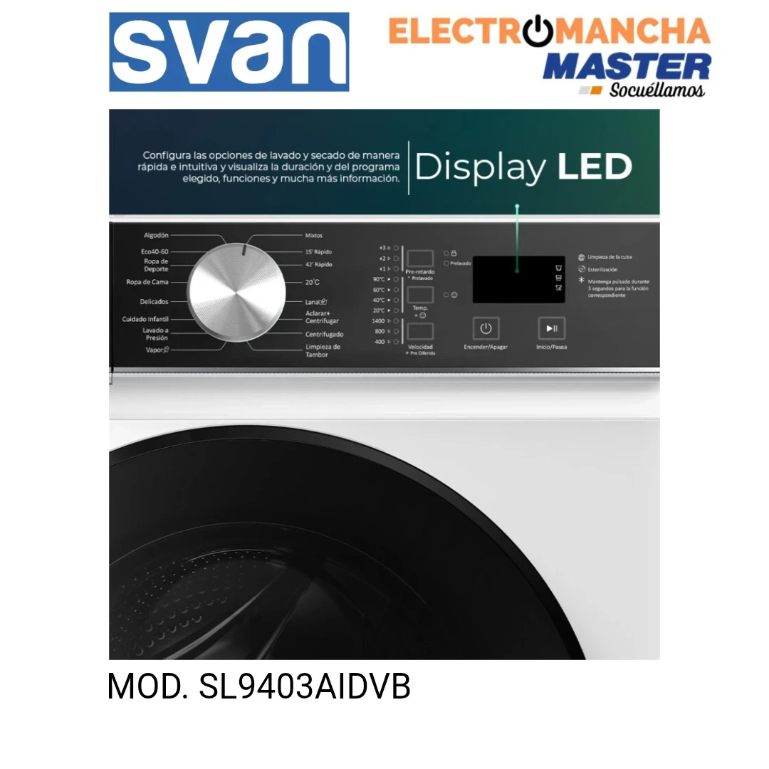 LAVADORA SVAN SL9403AIDVB 9 KG. 1400RPM. A 2