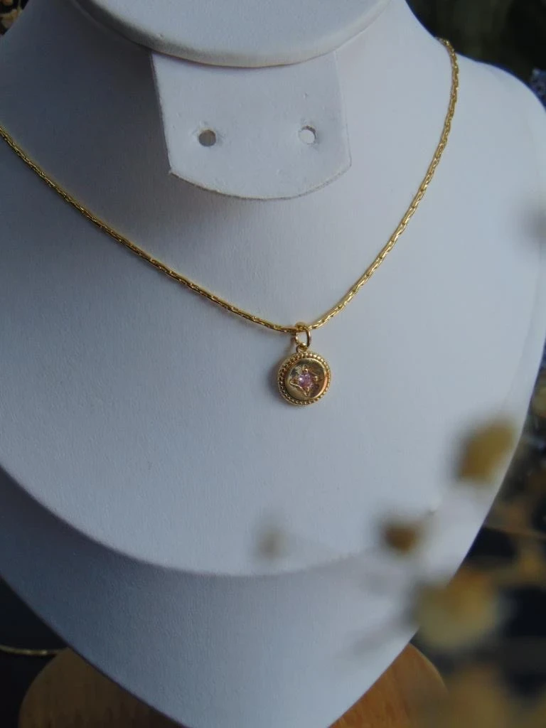 CADENA + DIJE RODIO DOR MONEDA ESTRELLA ROSA