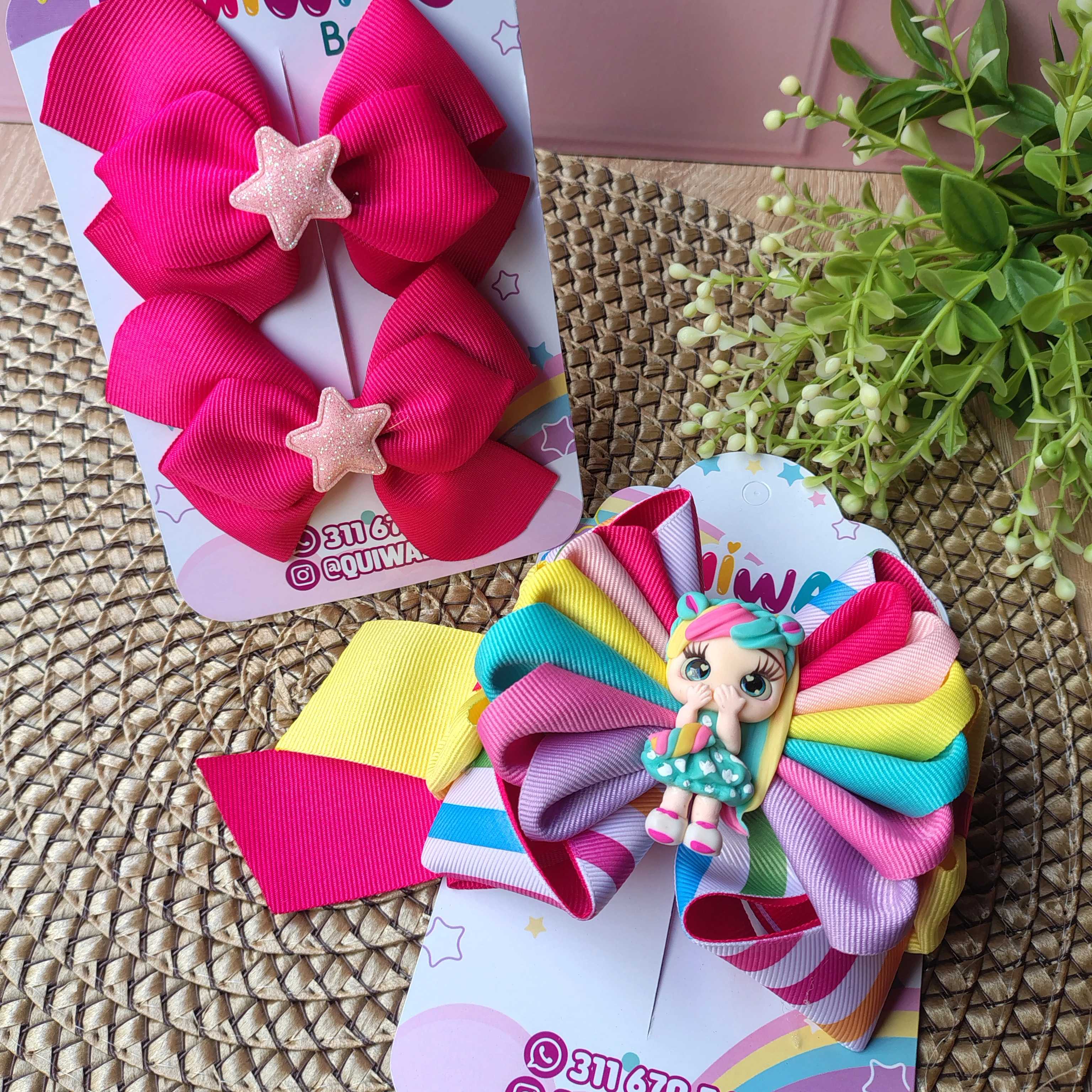 Set sweet candy niña con dulce y lazos fucsia con corazones