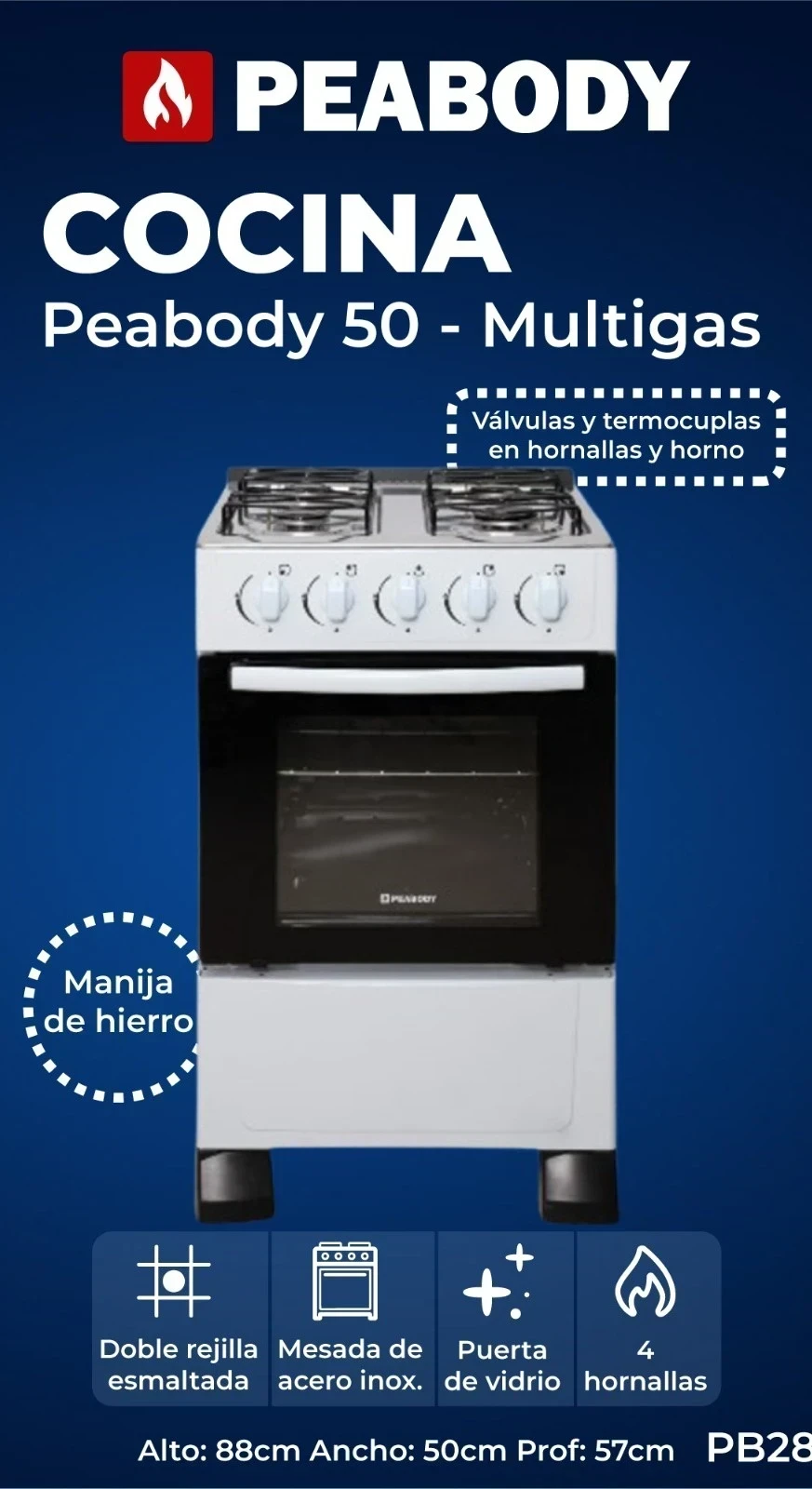 COCINA PEABODY 50 MULTIGAS BLANCA 