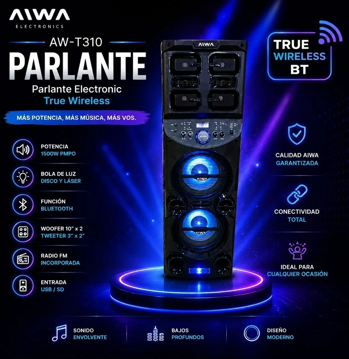 TORRE AIWA 15.000W PMPO 2