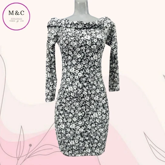 Vestido rib Unitalla manga larga estampado flores 2