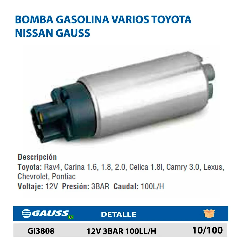 BOMBA GASOLINA VARIOS TOYOTA NISSAN GAUSS 12V 3BAR 100LL/H