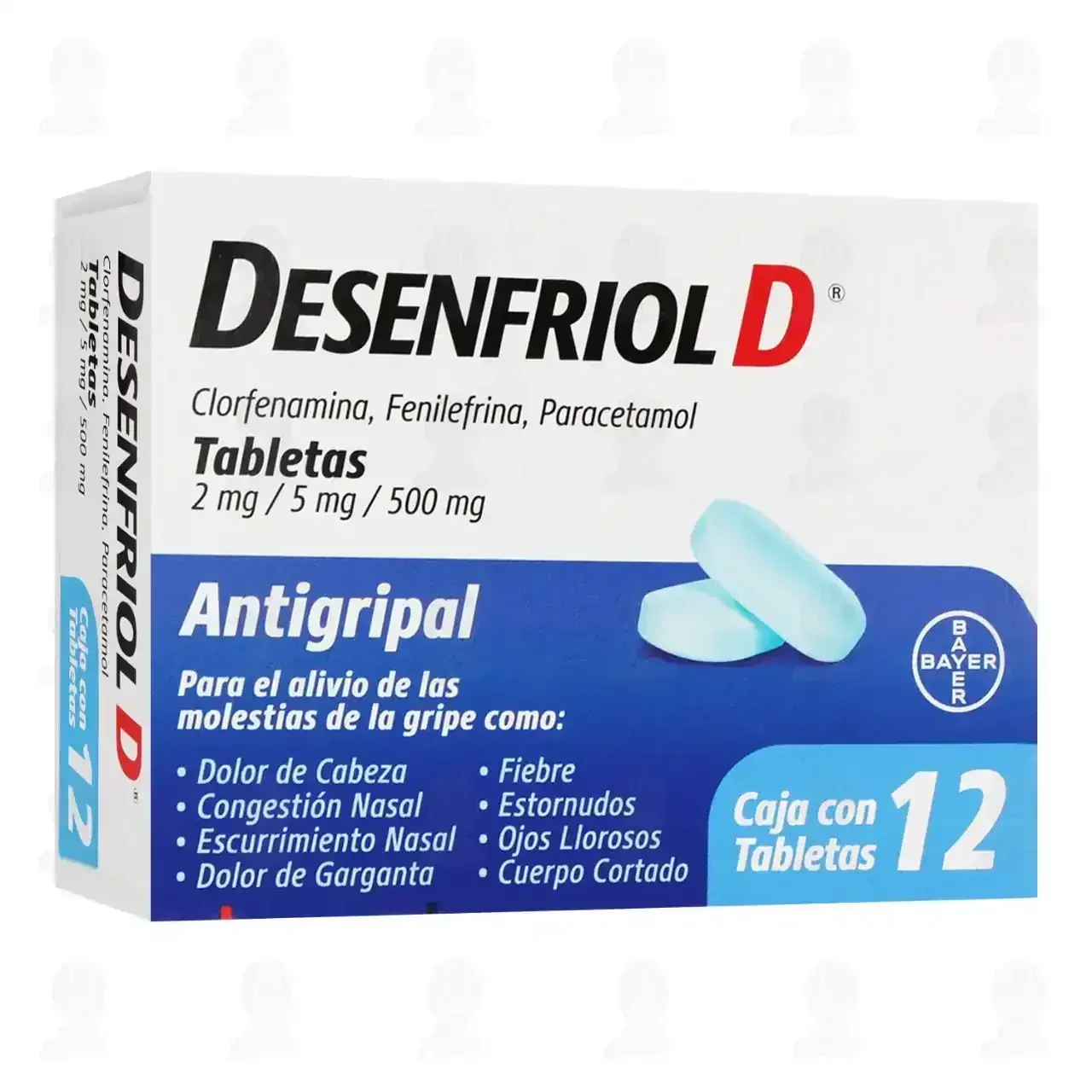 Desenfriol-D Antigripal Contra Síntomas del Resfriado y la Gripa, 12 Tabletas.
