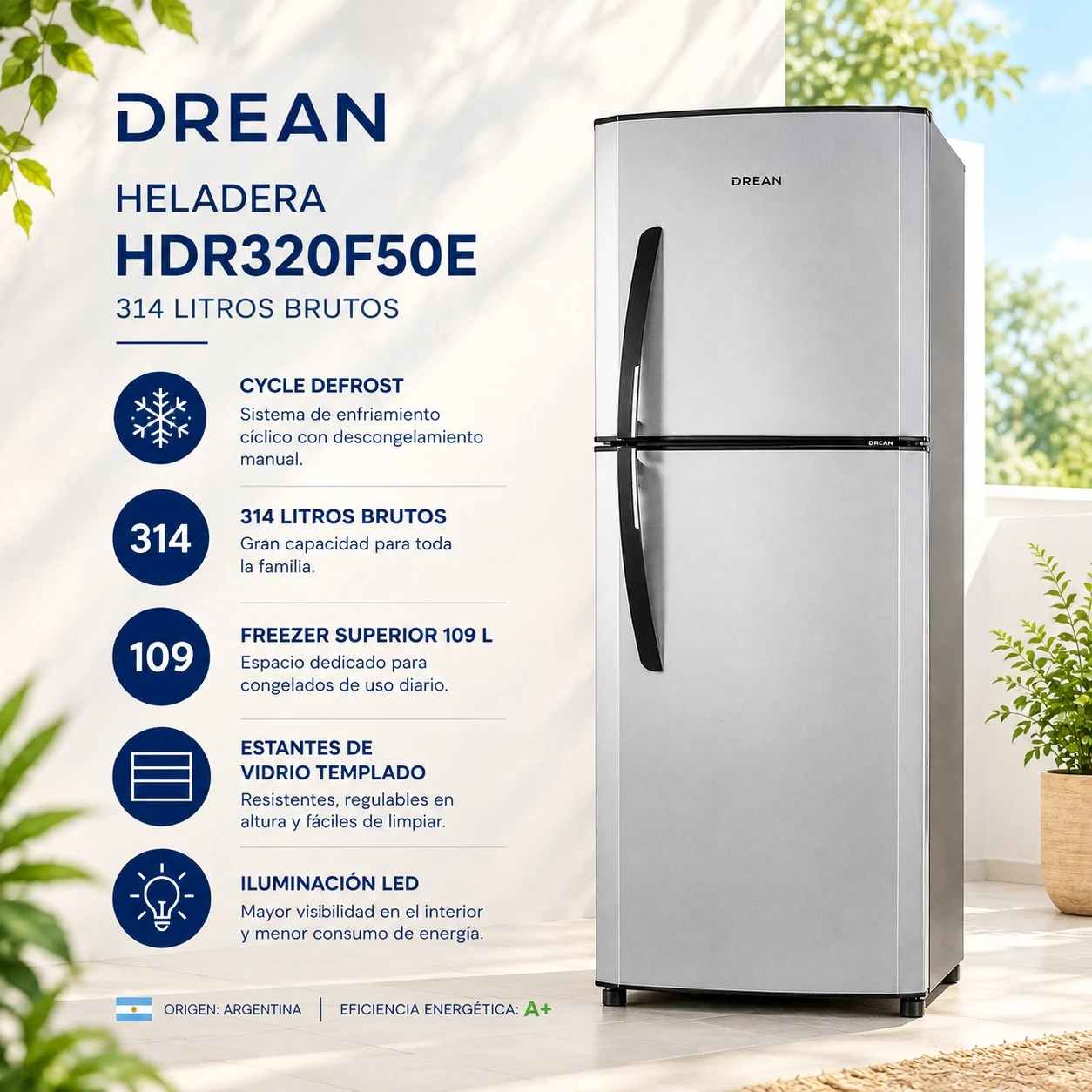 HELADERA DREAN HDR320F50E 314L SILVER