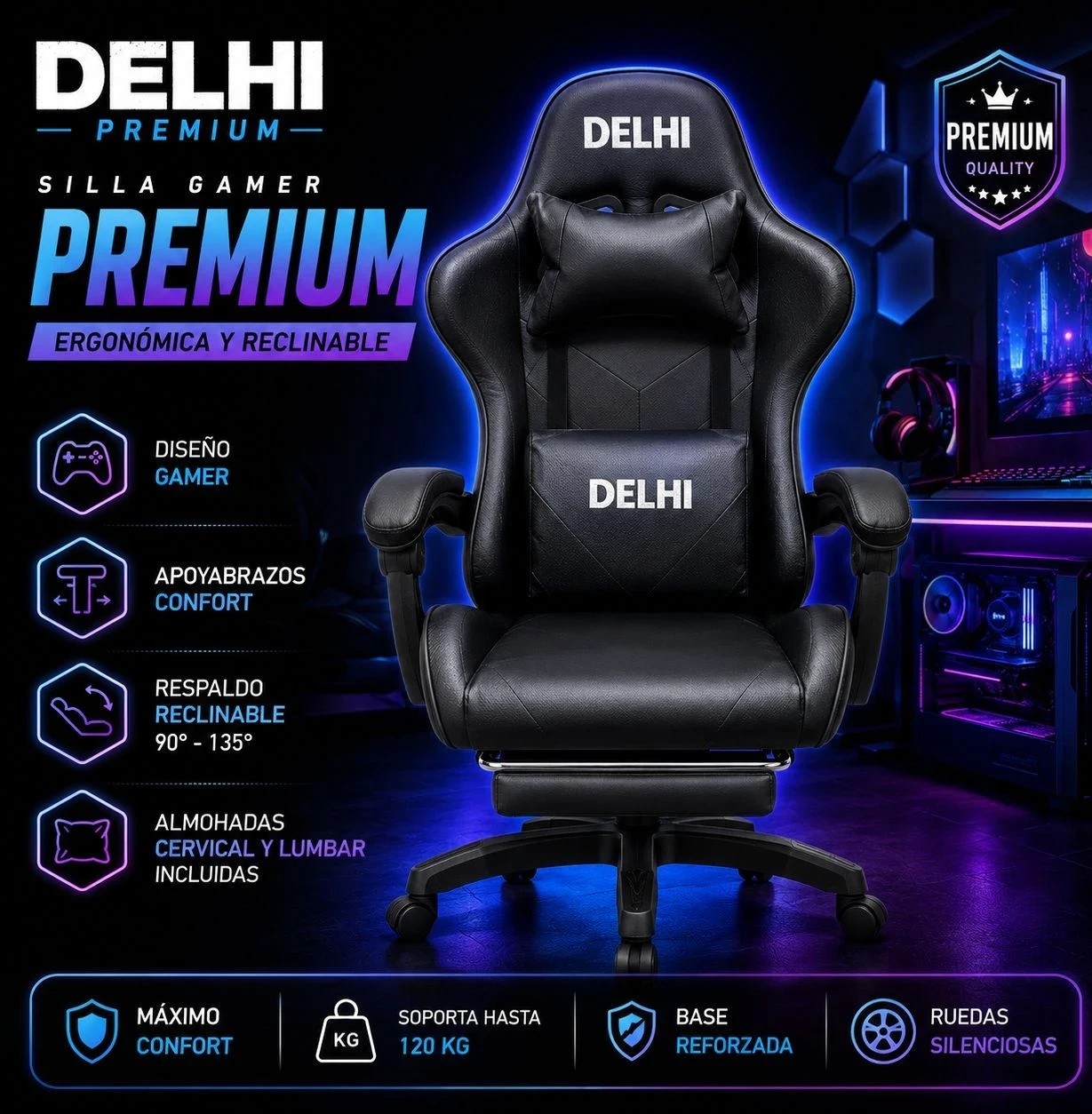 Silla Gamer Delhi Premium Ergonómica C/Apoya pies*