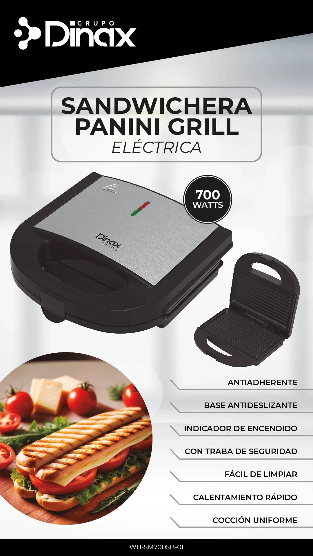 SANDWICHERA PANINI DINAX GRILL 800W