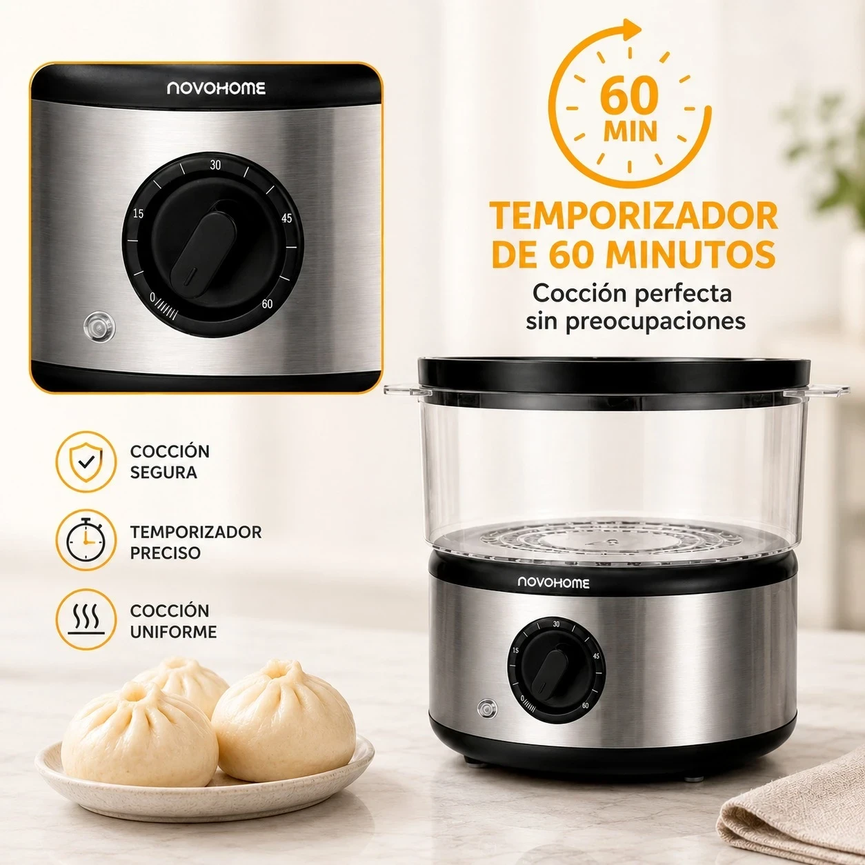 Vaporera 2 niveles 800 watts novohome 4