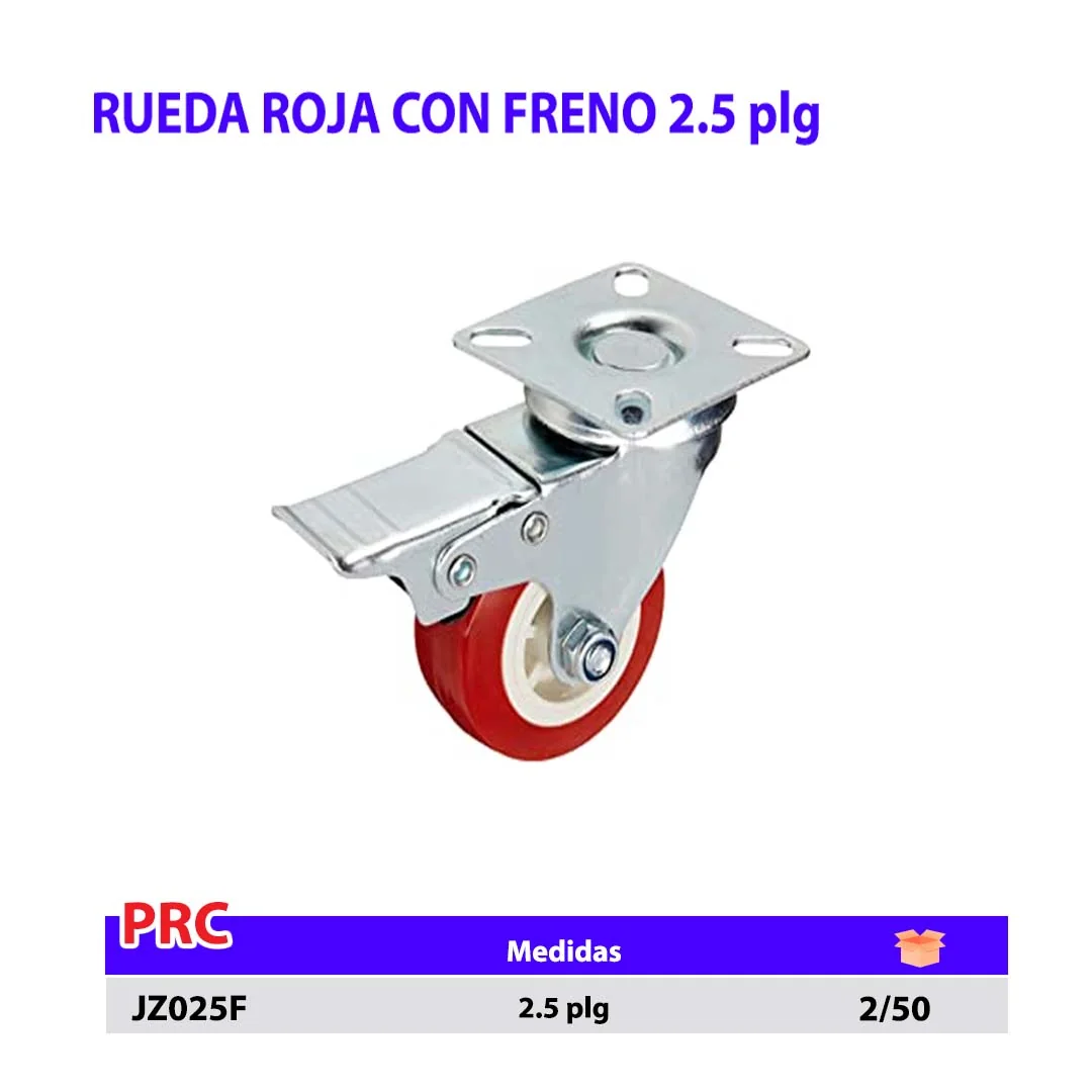 RUEDA ROJA CON FRENO 2.5"