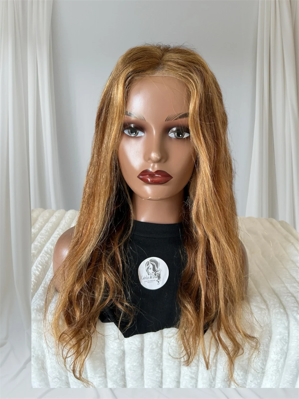 Peluca cabello humano 6/27 con reflejos rubio miel ombré, 20 pulgadas, frontal lace 4x4 HD  2