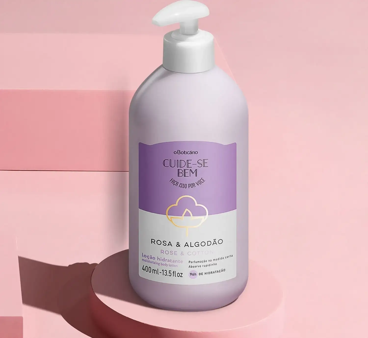 Cuide-se Bem Loción Hidratante Corporal Rosa y Algodón, 400ml 3