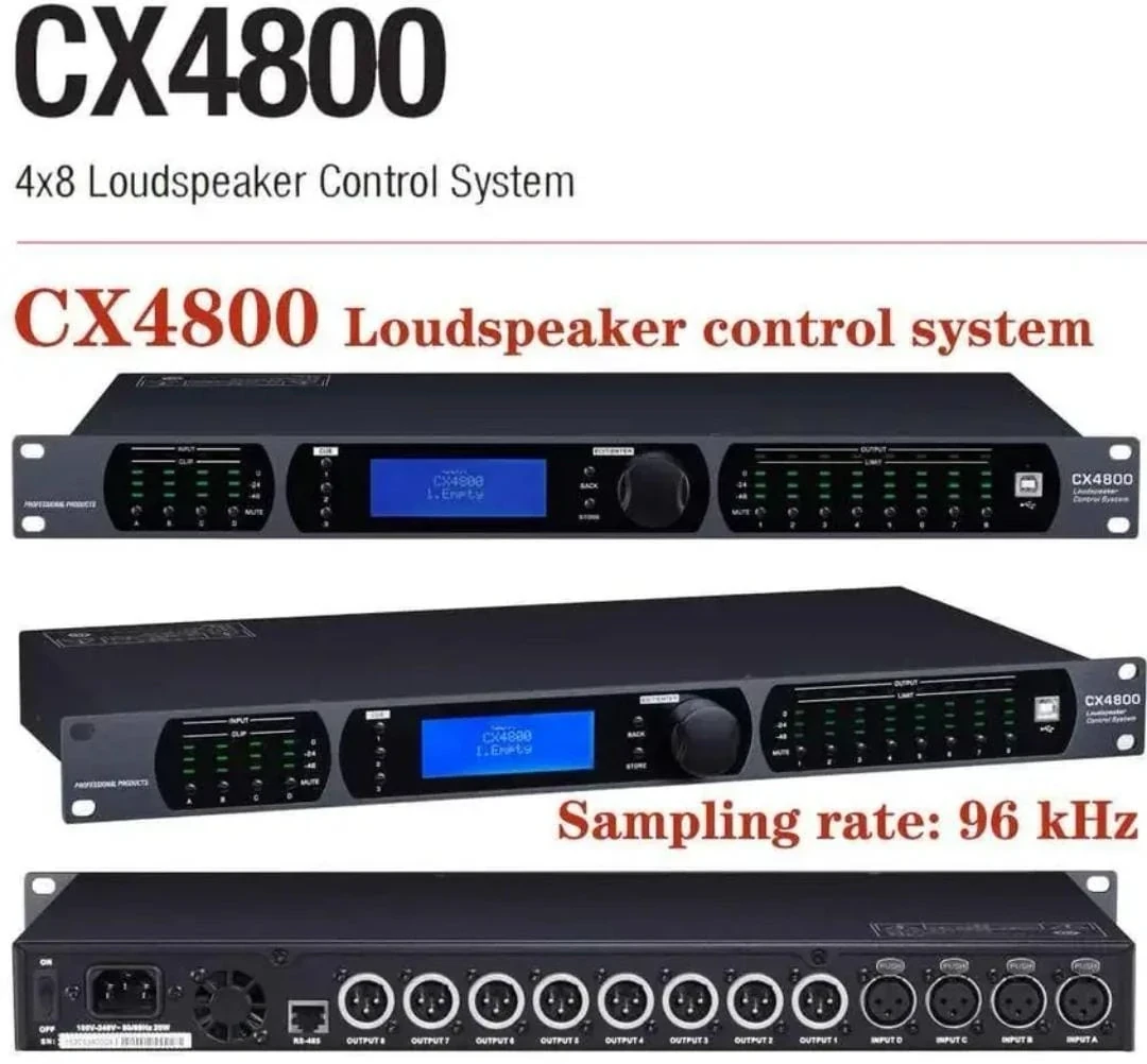  DBX C4800CROSSOVER EQ USB 4 Entradas                    Pedidos:  Características  Cada canal de entrada y salida cuenta con ecualizador paramétrico de 6 bandas, limitador, compresor, crossover, retardo de 1000 ms y filtros (Butterworth, Bessel, Linkwitz-Riley y 12/18/24/36/48 dB/octava). 30 ranuras preestablecidas; preajustes JBL disponibles para descargar Gran pantalla LCD en el panel frontal con controles de edición complementarios Los indicadores LED del panel frontal muestran el estado y los niveles de los canales de entrada y salida de un vistazo Tres botones CUE del panel frontal recuperan instantáneamente los ajustes preestablecidos del sistema favoritos La interfaz de PC USB del panel frontal proporciona acceso a la GUI sin necesidad de controladores de software Botones dedicados de silenciamiento de canal en el panel frontal La seguridad de la contraseña protege la configuración del sistema E/S: 4 entradas XLR balanceadas