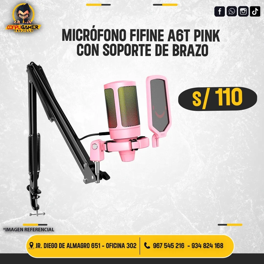 MICRÓFONO FIFINE A6T PINK CON SOPORTE DE BRAZO