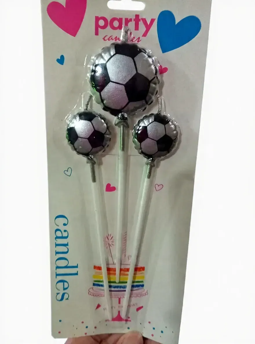Vela 15 cm palito pelota de futbol plata/negro 3pcs 2