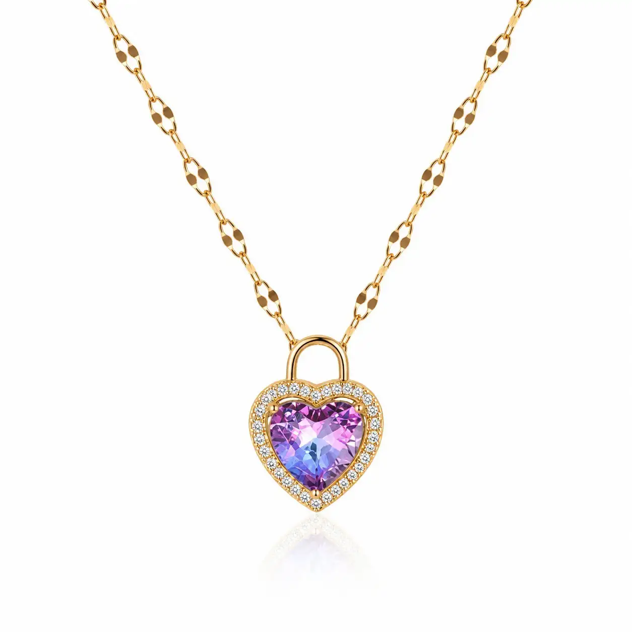 Cadena Y Dije En Acero Con Piedra Circon De Corazon Lila
