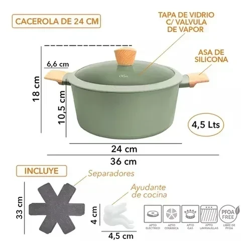 SET DE OLLAS HUDSON 5 PIEZAS LINEA OLIVA 4