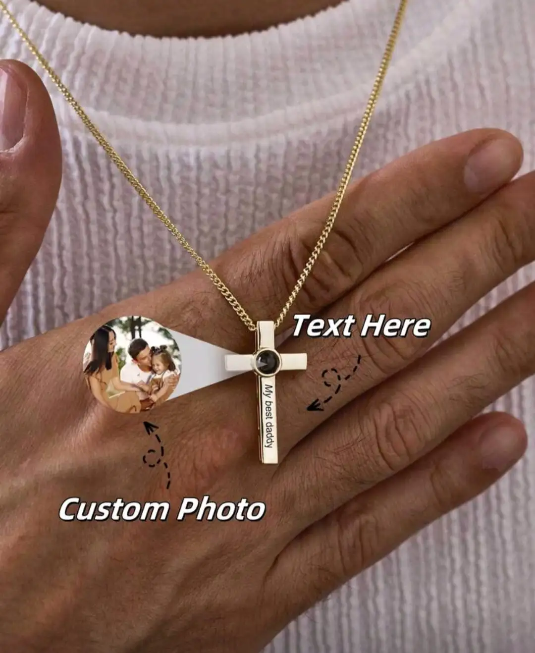 1 pieza Collar de cruz con proyección de foto y texto conmemorativo personalizado | Collar de cruz de proyección conmemorativa personalizada de acero inoxidable con retrato grabado | Collar de cruz de proyección electrolítica conmemorativa | Regalo de bendición de cruz | Collar conmemorativo de pareja personalizado | Regalo para madre | Regalo para padre | Regalo para amigo | Collar de pareja minimalista | Regalo conmemorativo de cumpleaños | Collar de cruz de proyección minimalista con imagen personalizada