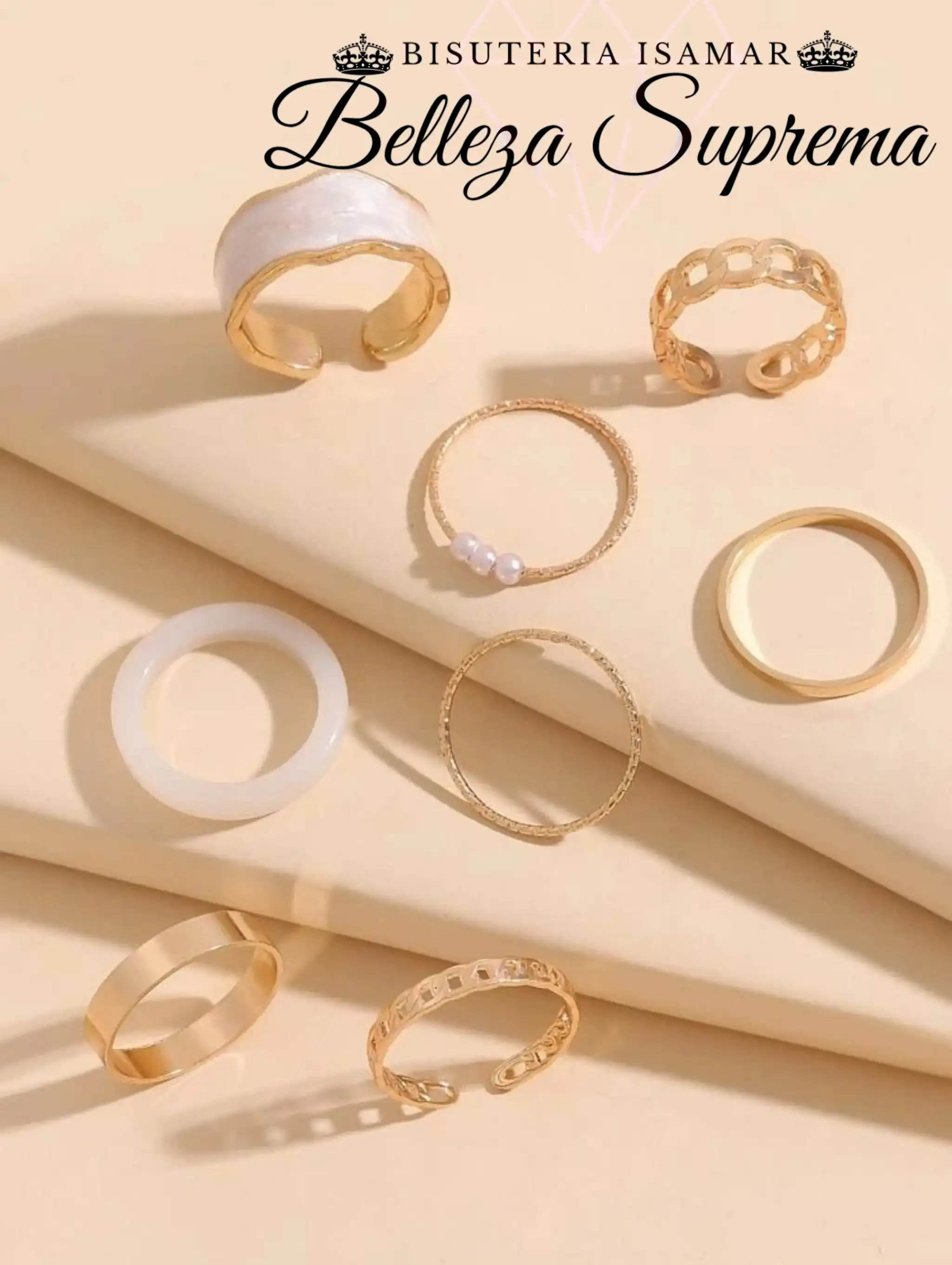 SET DE ANILLOS DORADOS PERLAS PLÁSTICO POLVO DE HADA 8 2