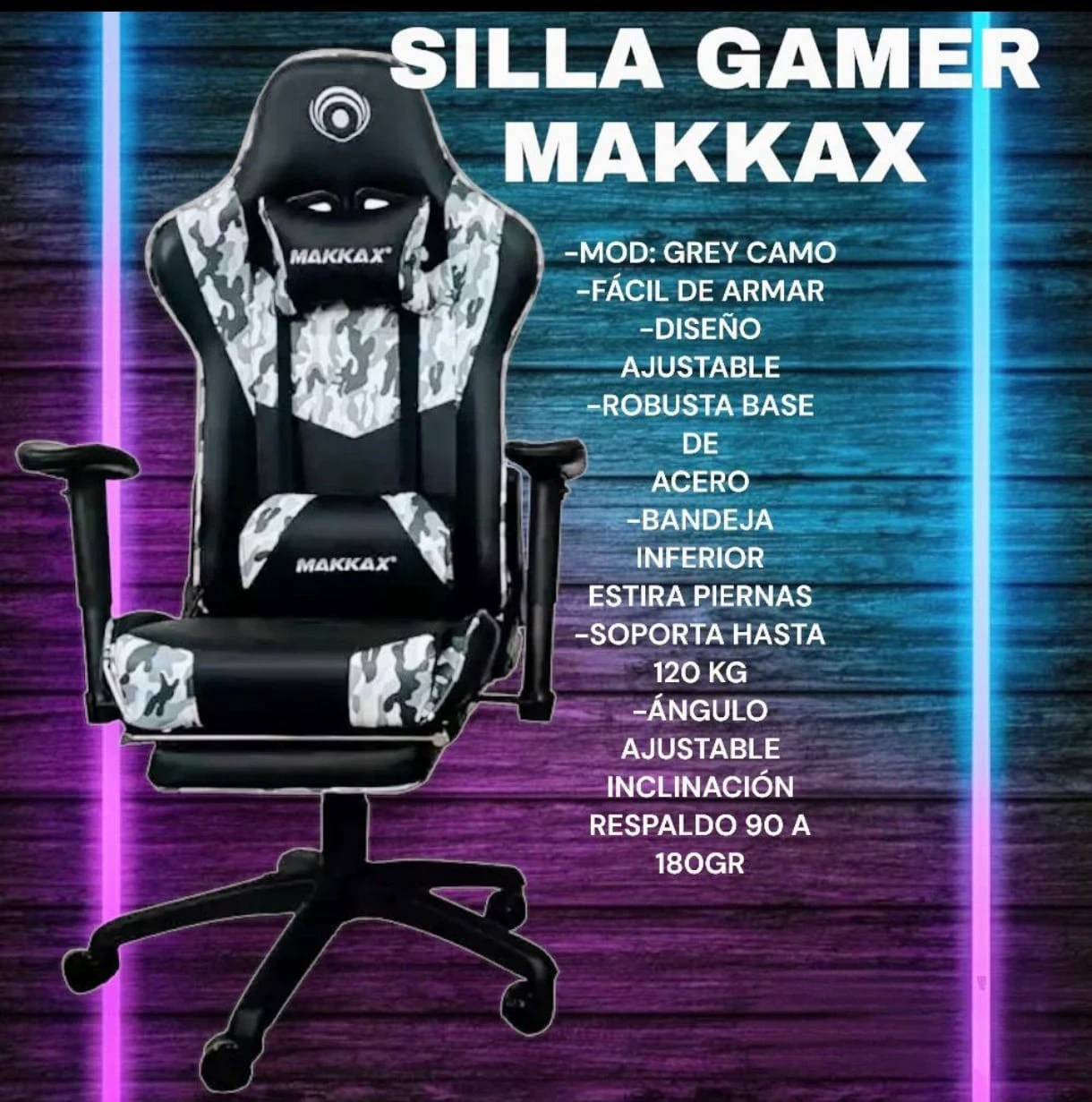 Butaca Silla Gamer Makkax Lite Grey Camo