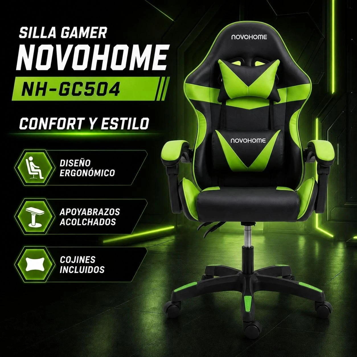 SILLA GAMER NOVOHOME RESPALDO RECLINABLE 2