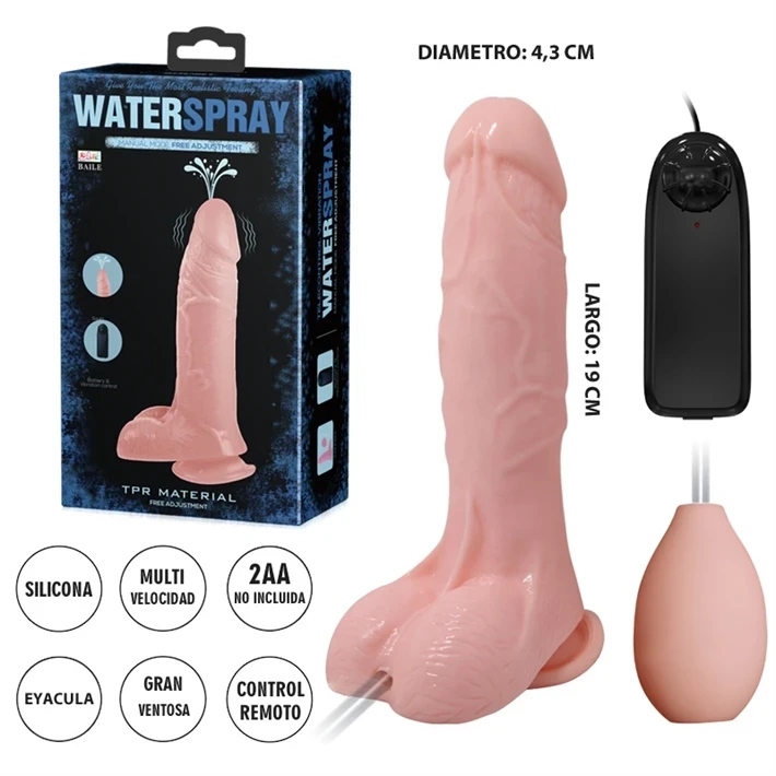 Vibrador Eyacula Realistico Testiculos 19Cm X 4,5Cm