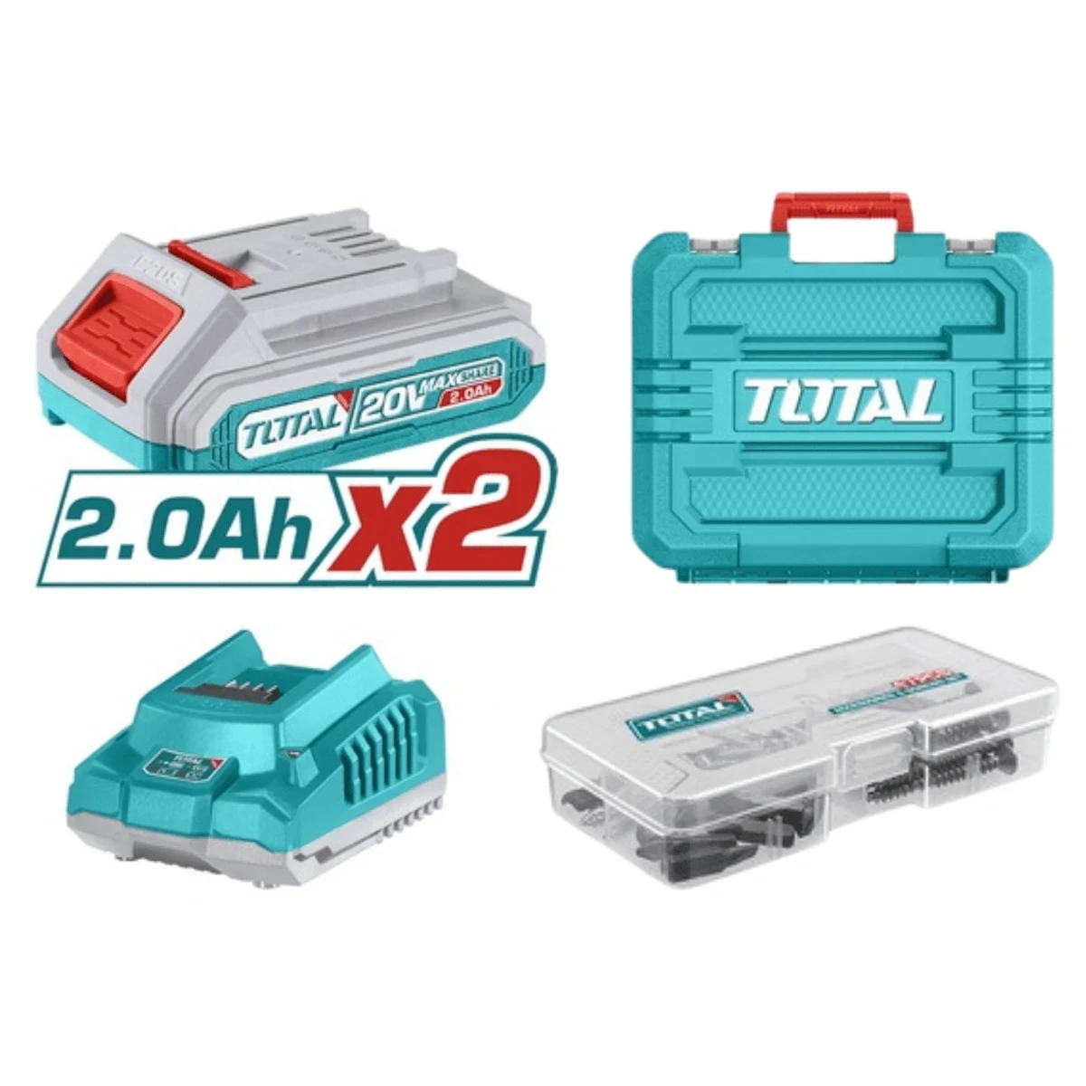 TIDLI20602 Taladro atornillador percutor brushless chuck metálico 20v +2 baterías 2.0ah total 4