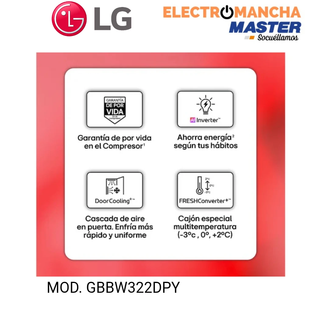 FRIGO COMBI LG GBBW322DPY NF INOX 2,03*70 CLASE D 3
