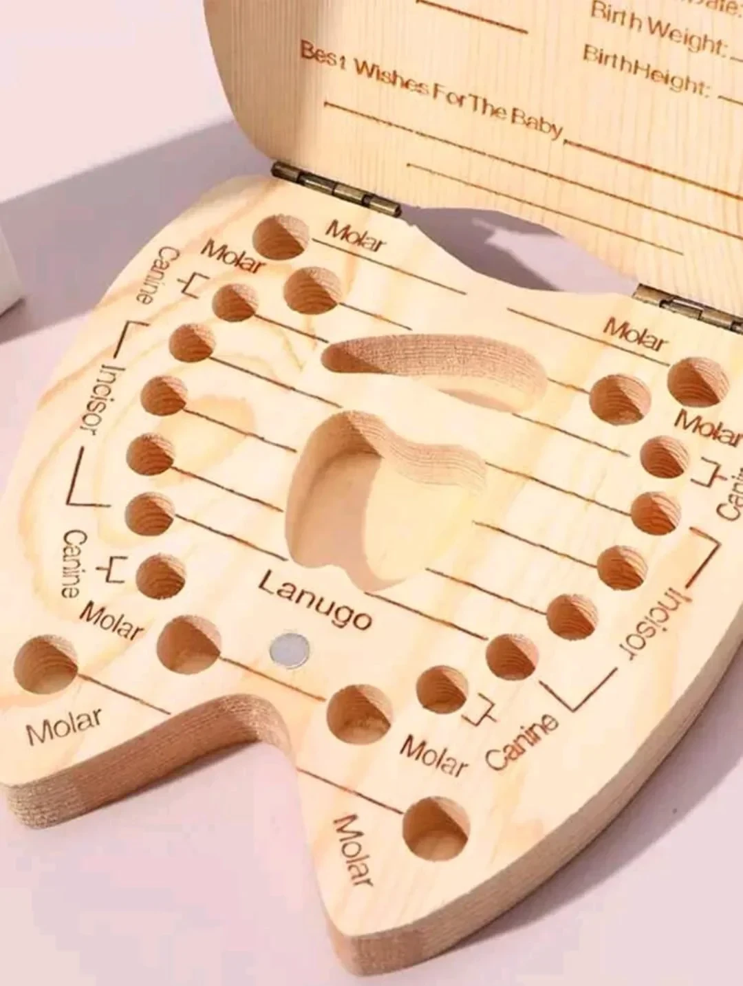 1 Pieza de madera Bebé Niños dientes caja de almacenamiento  2