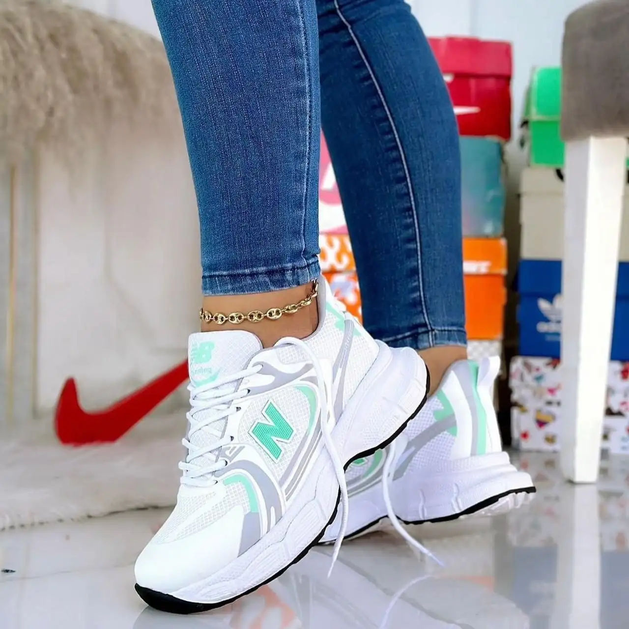 Tenis New Balance Burbuja Blanco menta Dama